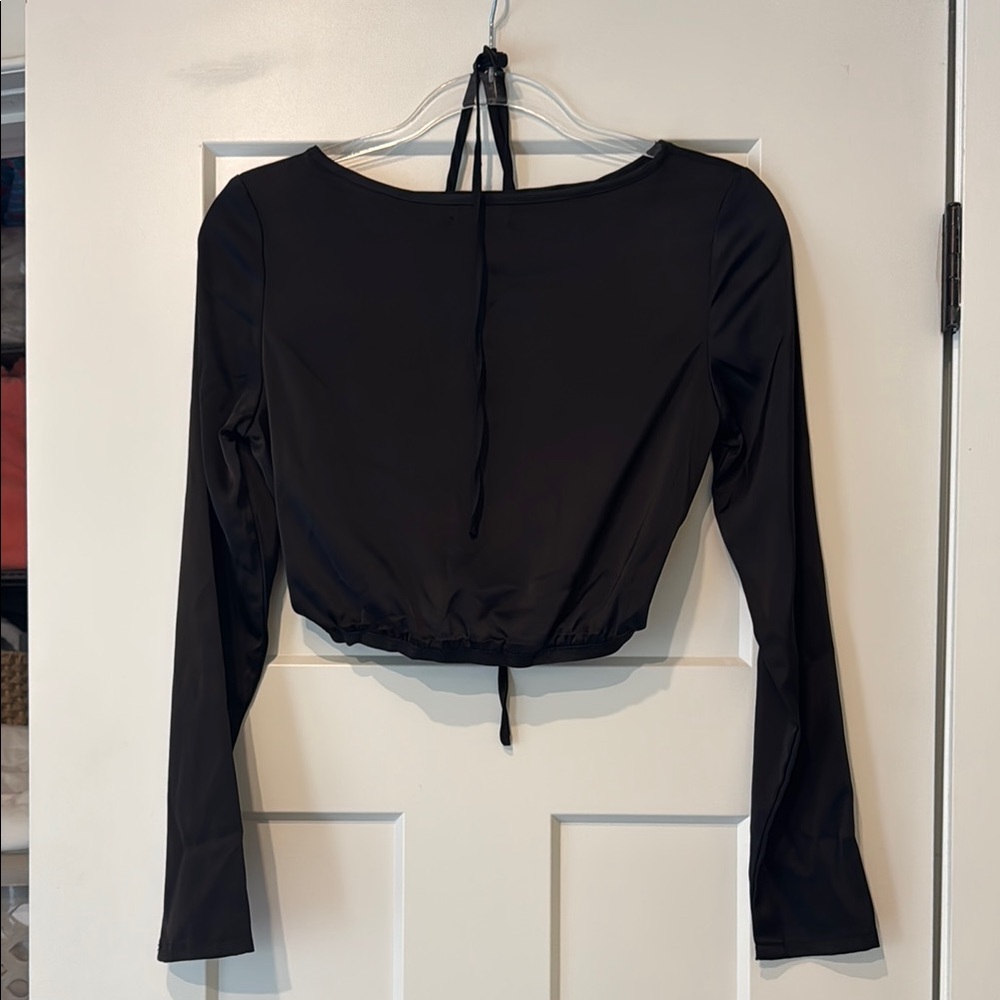 Nasty Gal Black Long Sleeve Crop Top